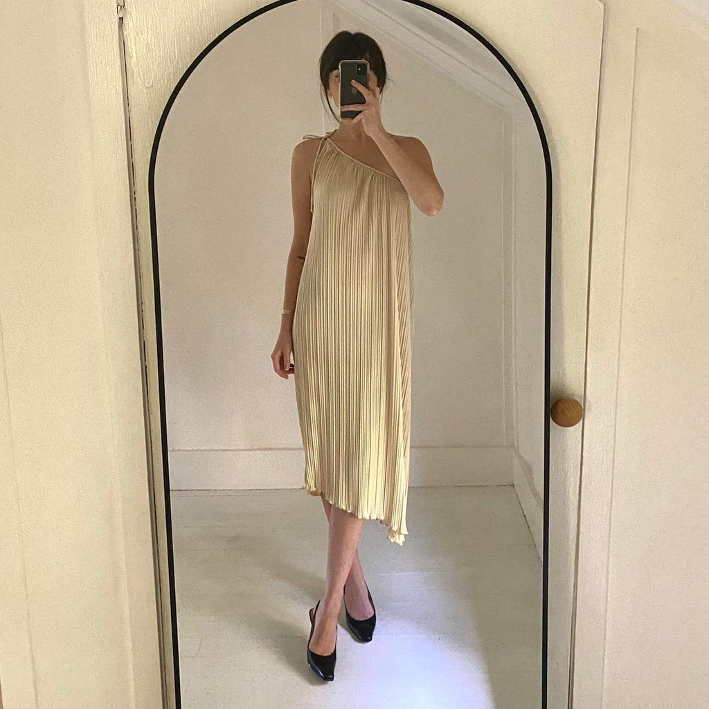 Joy Stevens Vintage 80s Pleated Asymmetric One Shoulder Midi Dress Size 5/6