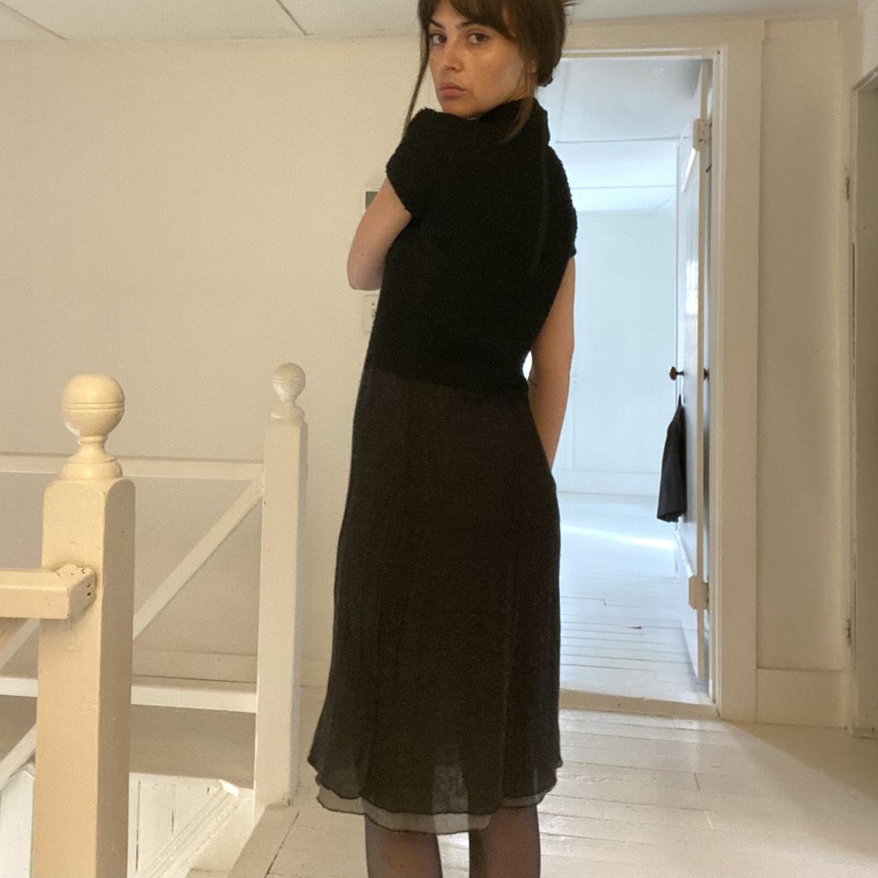 Emporio Armani Vintage 90s Mock Neck Wool Knit Contrast Pencil Dress Size 38