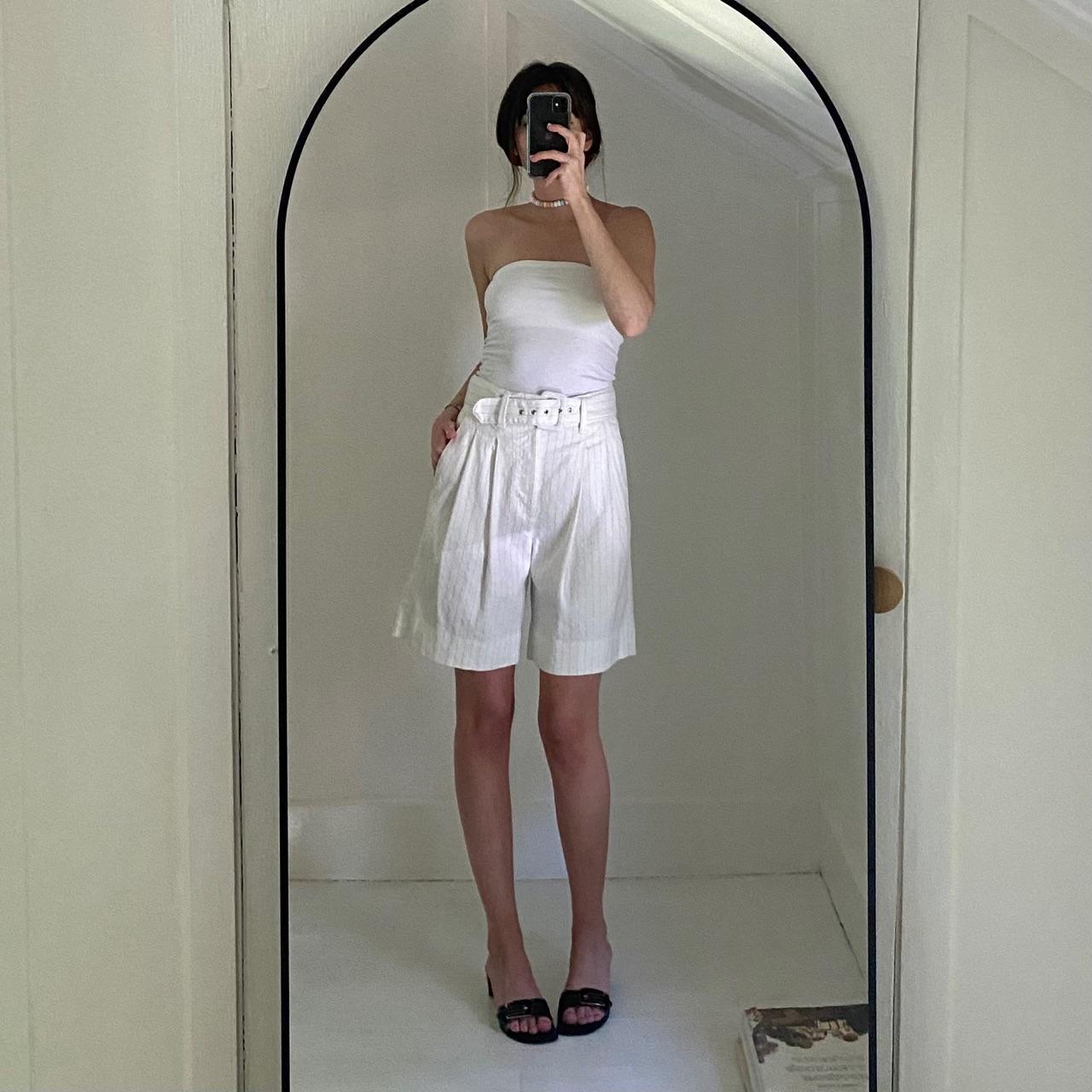 Banana Republic Pinstripe Linen Bermuda Short Ivory & Navy Stripe Size 0P