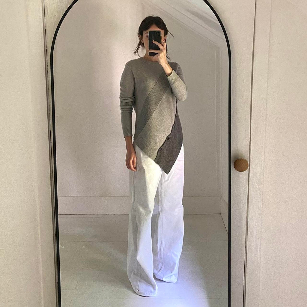 Proenza Schouler Paneled Wool Cashmere Asymmetric Buttoned Sweater Size S