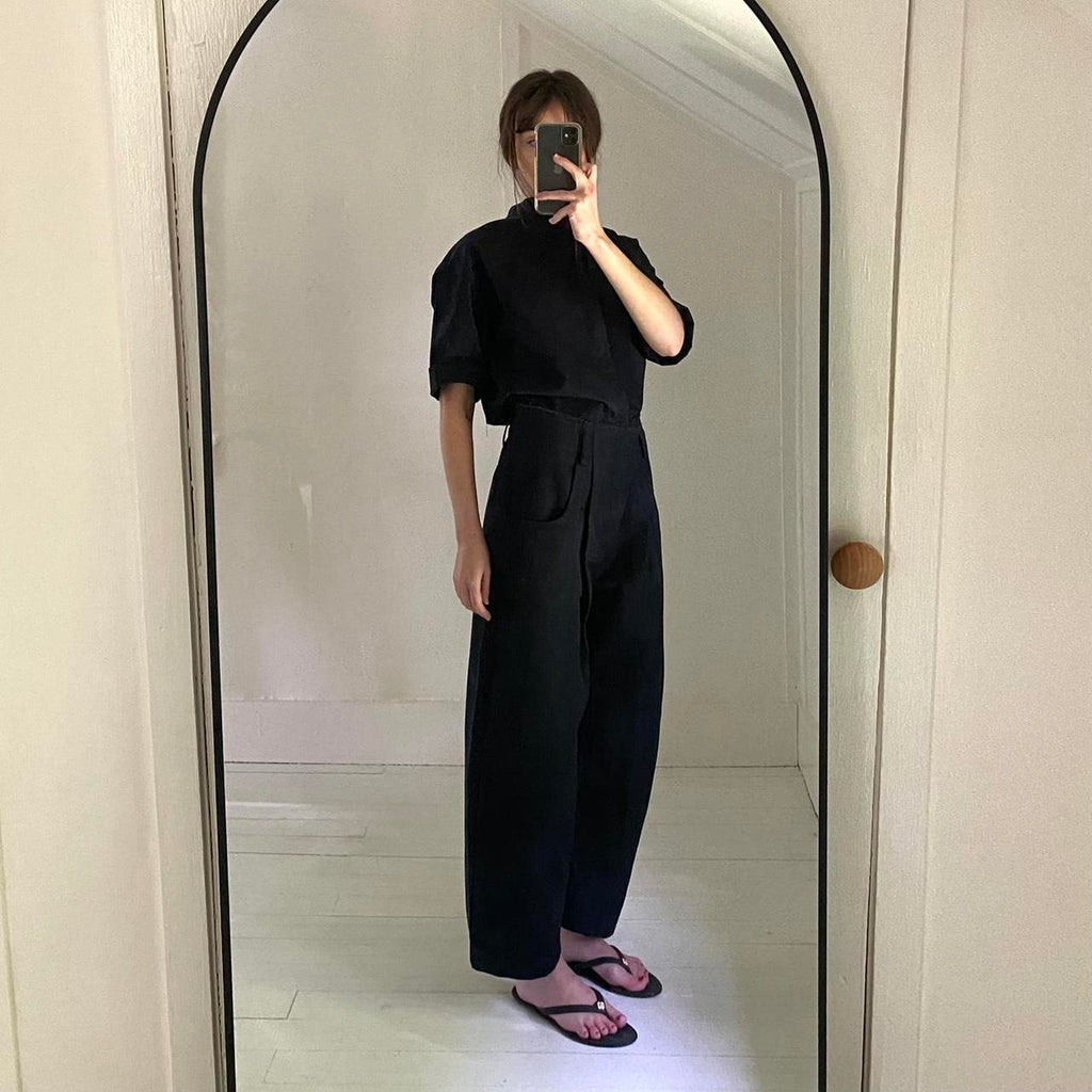 Rivet Utility New Yorker Canvas Mandarin Collar Jumpsuit in Navy NWT Size M