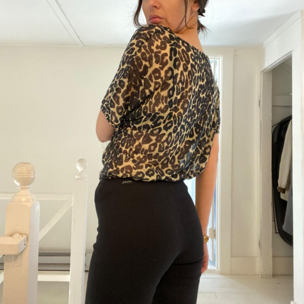 MinkPink Leopard Print Semi-Sheer Ruched Drape Top Size S