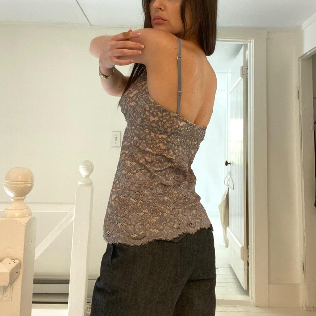 Cosabella Pret A Porter Lace V Neck Camisole in Incenso/Stone Size M