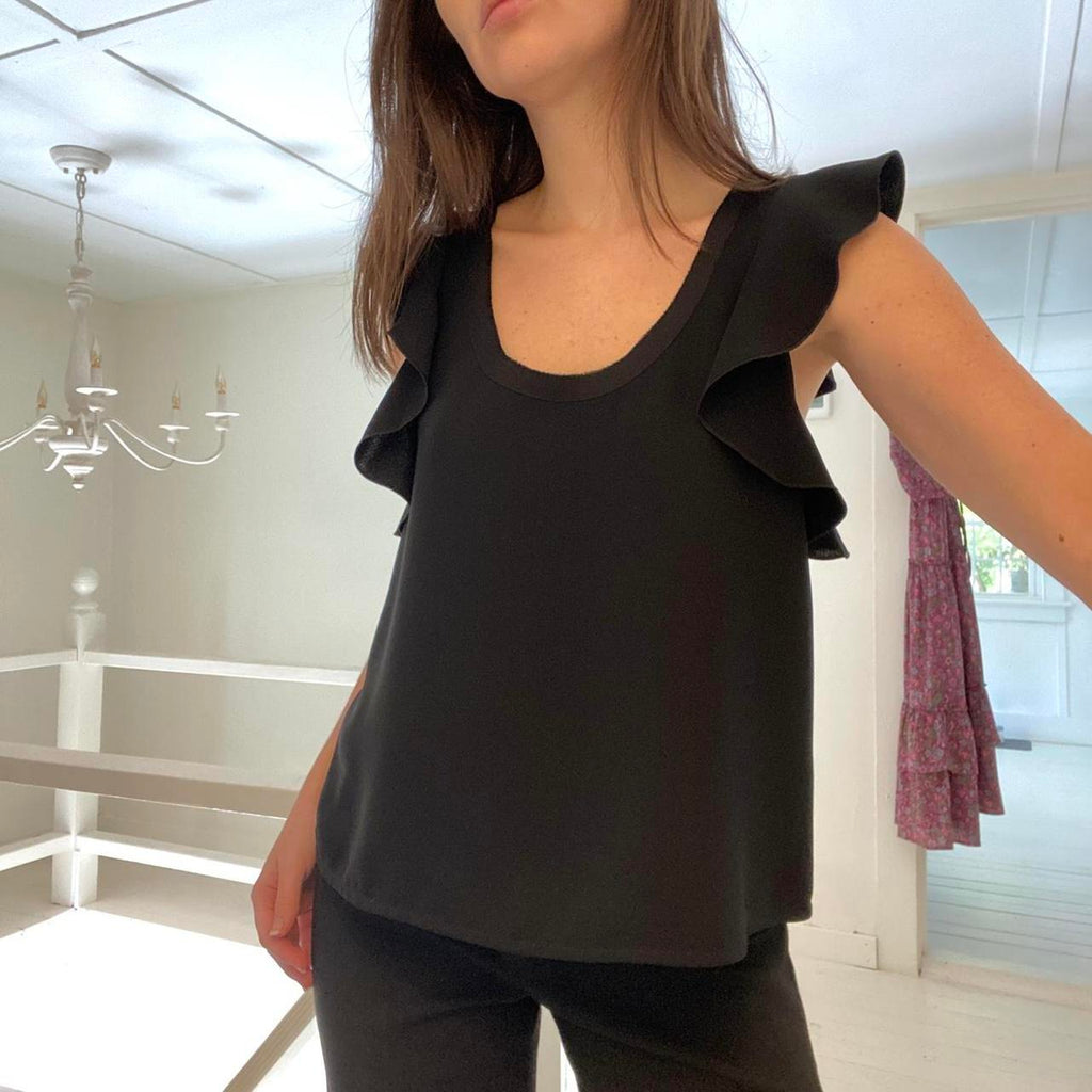 Elizabeth and James Tatum Ruffle Sleeve Top in Black Size S