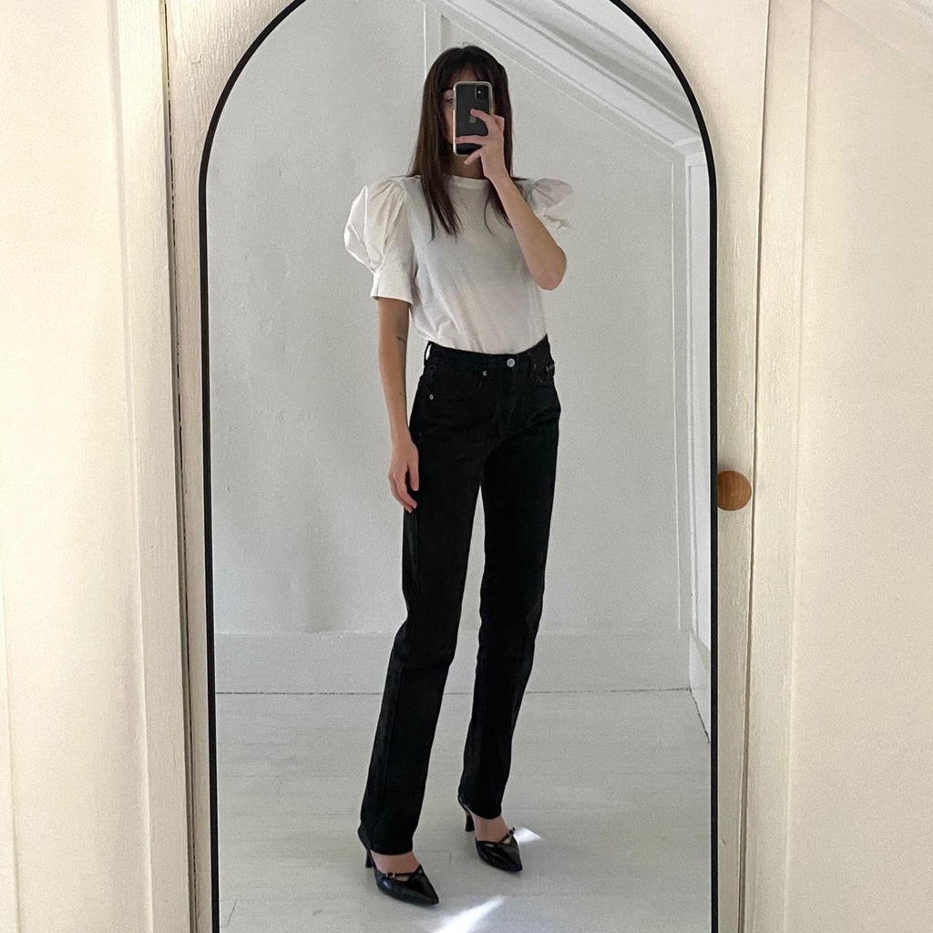 Bassike Short Balloon Sleeve Blouse in White Size 1