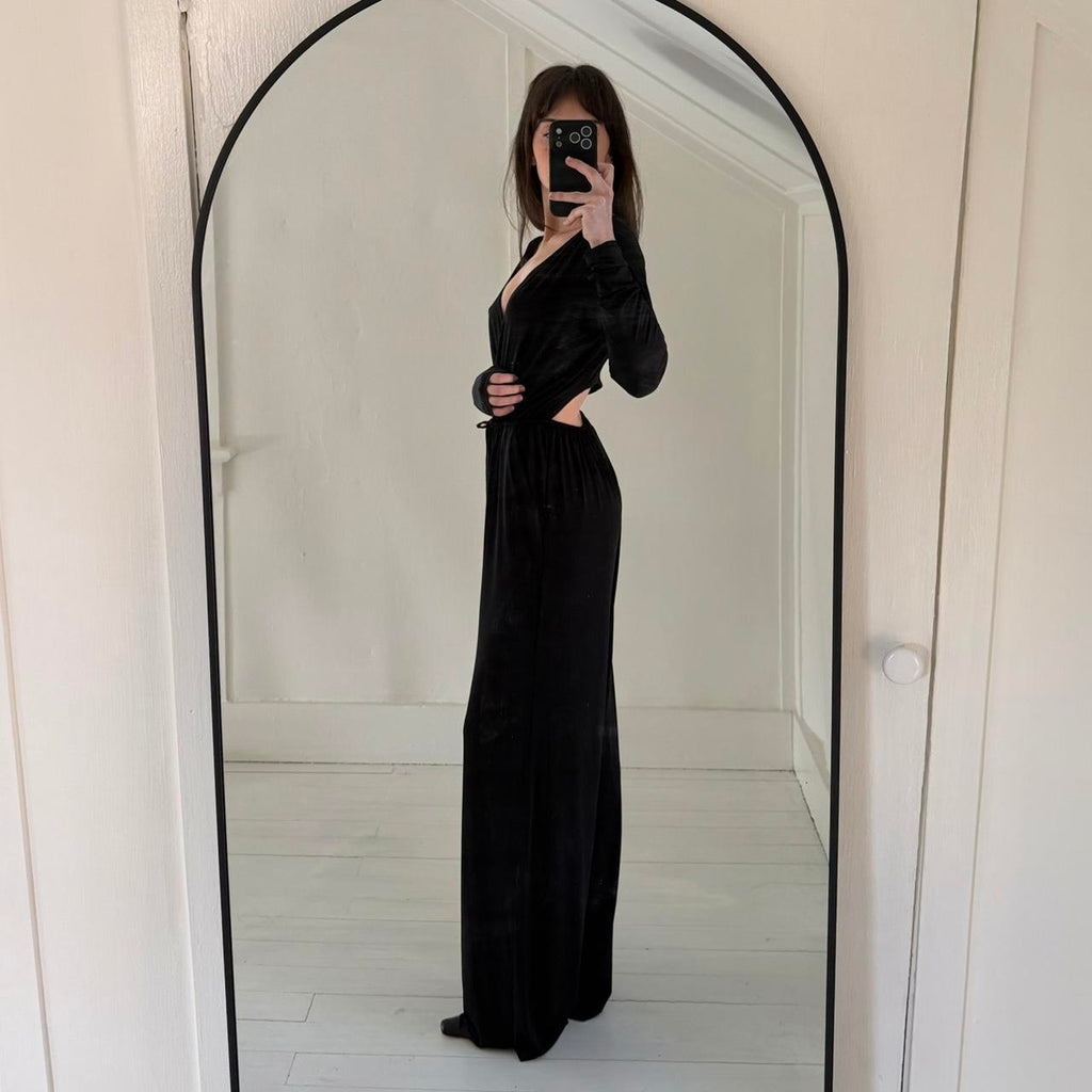BCBGeneration Surplice Open Back Wide Leg Jumpsuit in Black NWT Size S