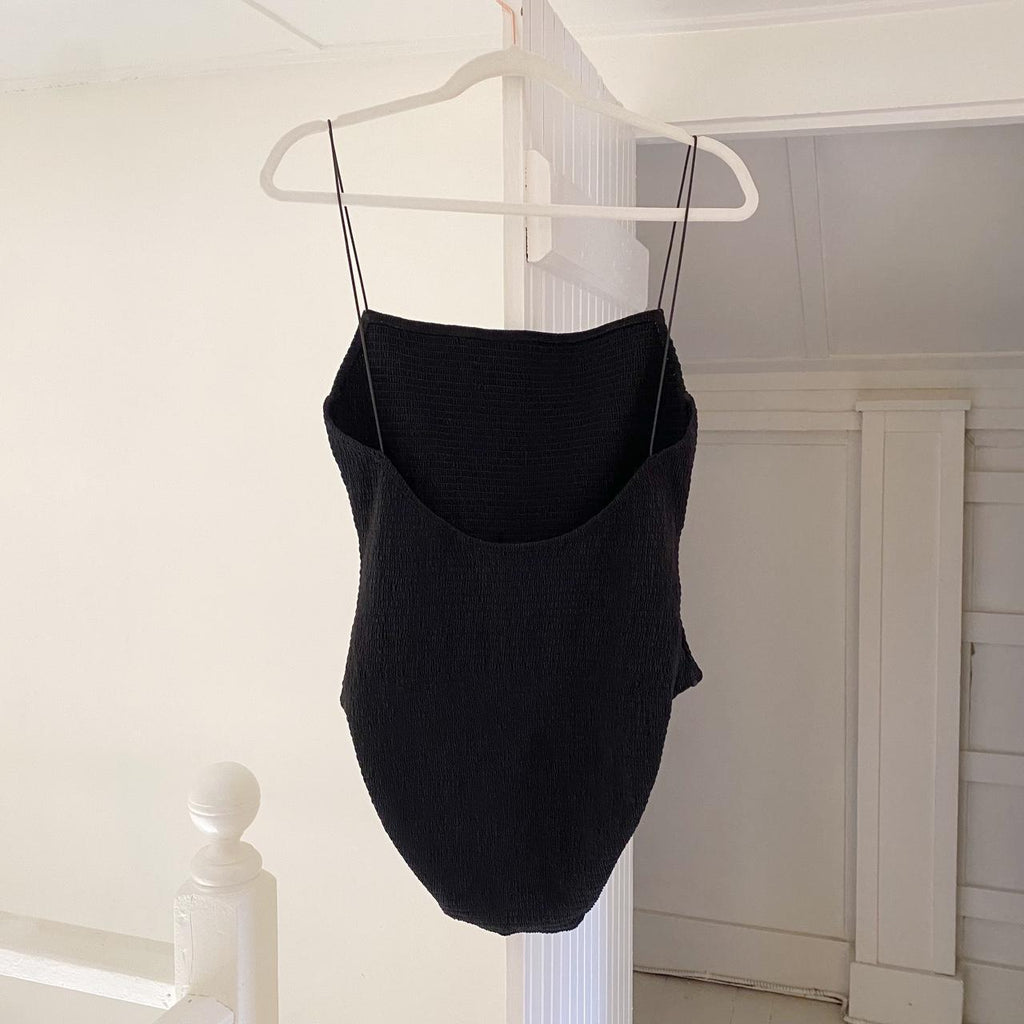 Toteme One Piece Smocked Swimsuit in Black Size XL