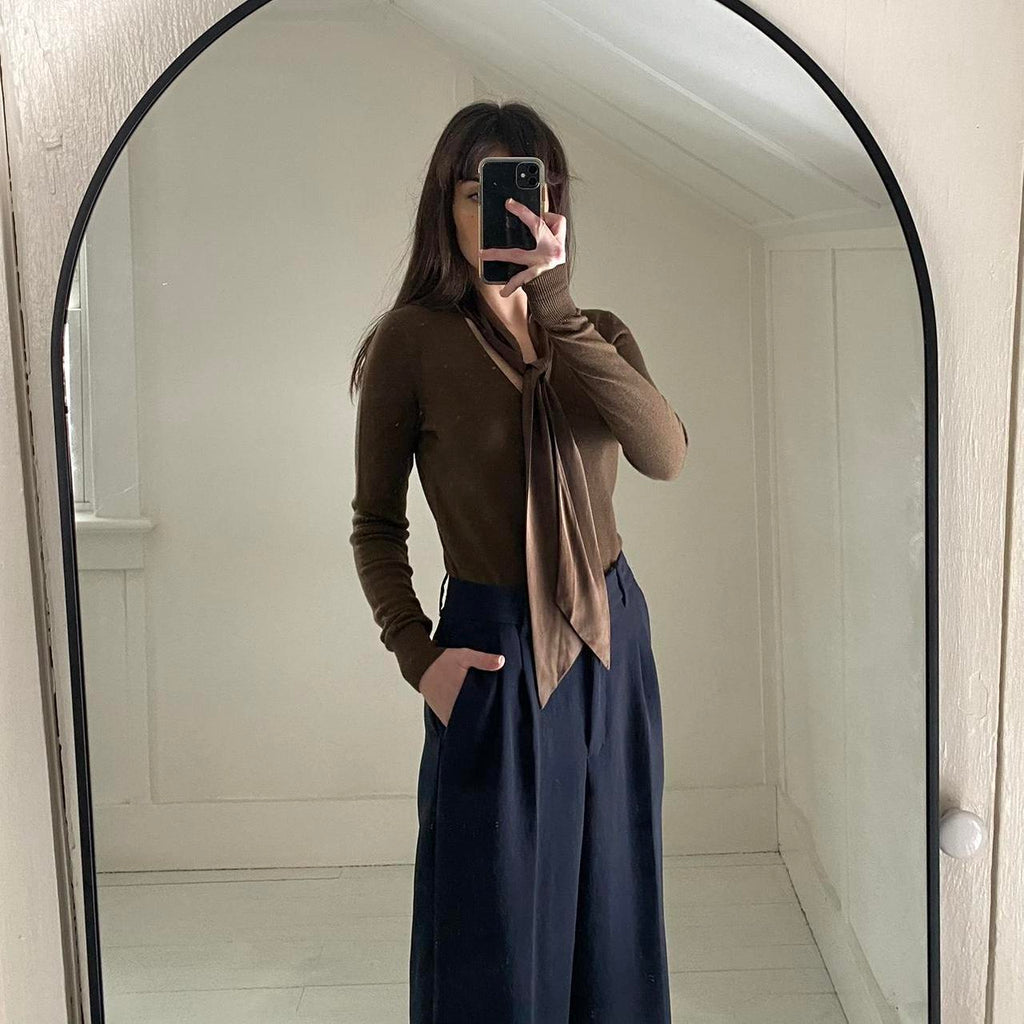 W by Worth Silk Tie Neck Wool Sweater Size P