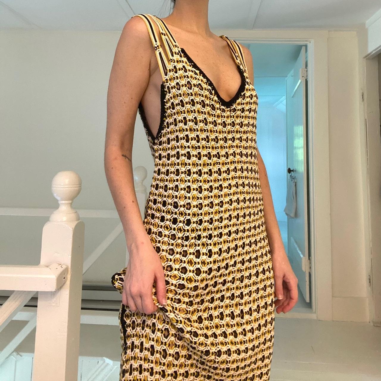 Edun Macrame Fringe Midi Dress in Black Multi NWT Size M