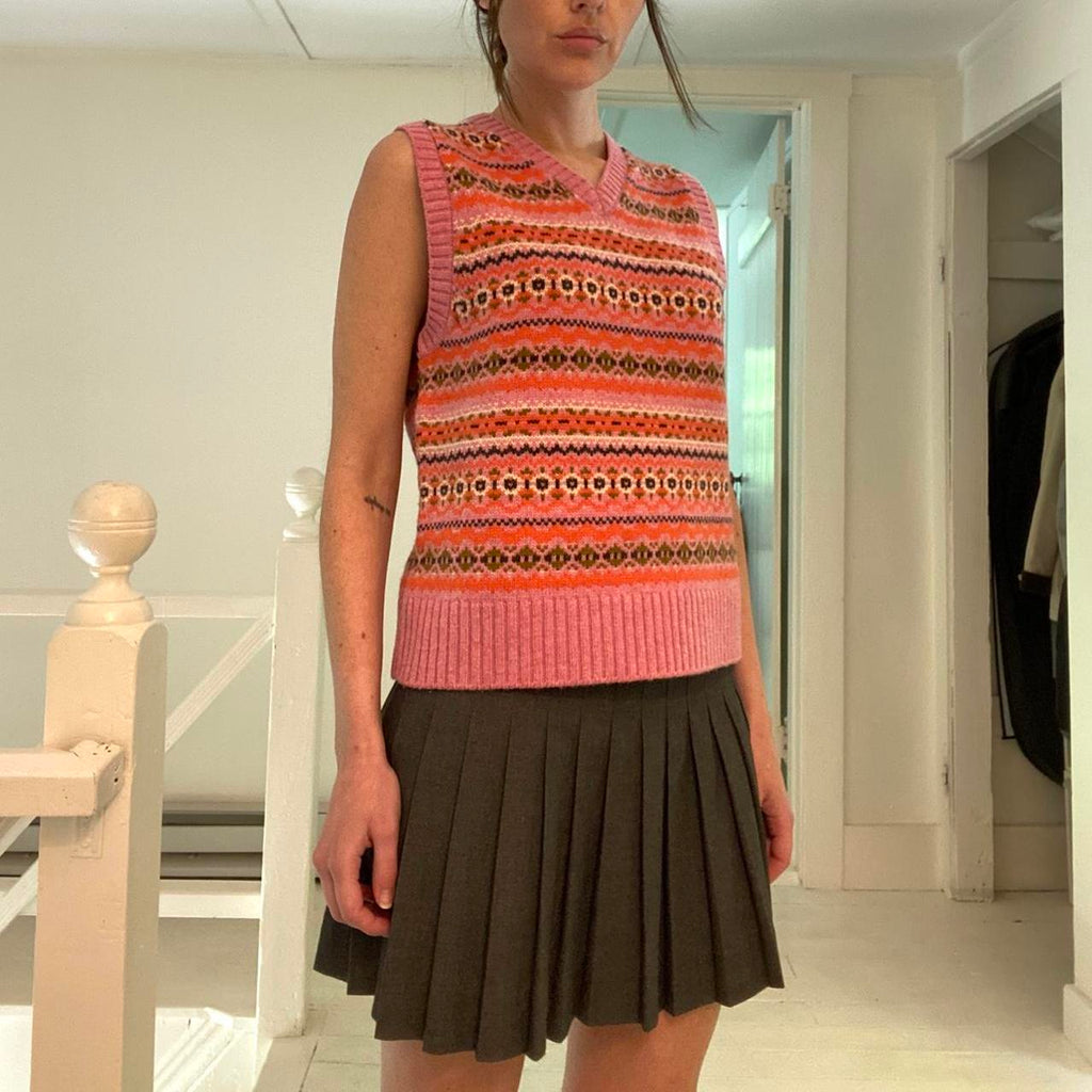 Alex Mill Francis Merino Wool Fair Isle Sweater Vest in Peony Combo Size M