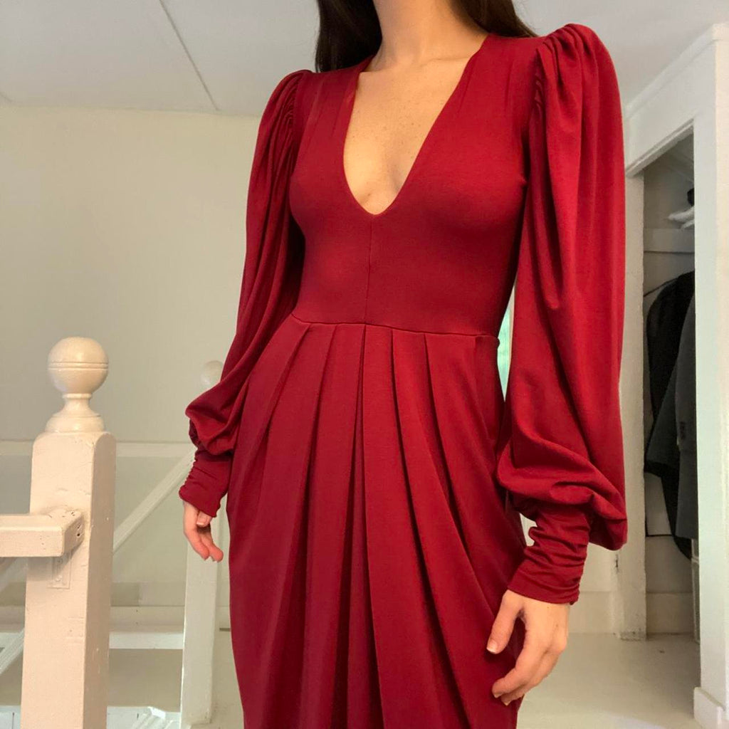 Butter By Nadia / Nadia Tarr Pleated Puff Sleeve Midi Dress NWT One Size