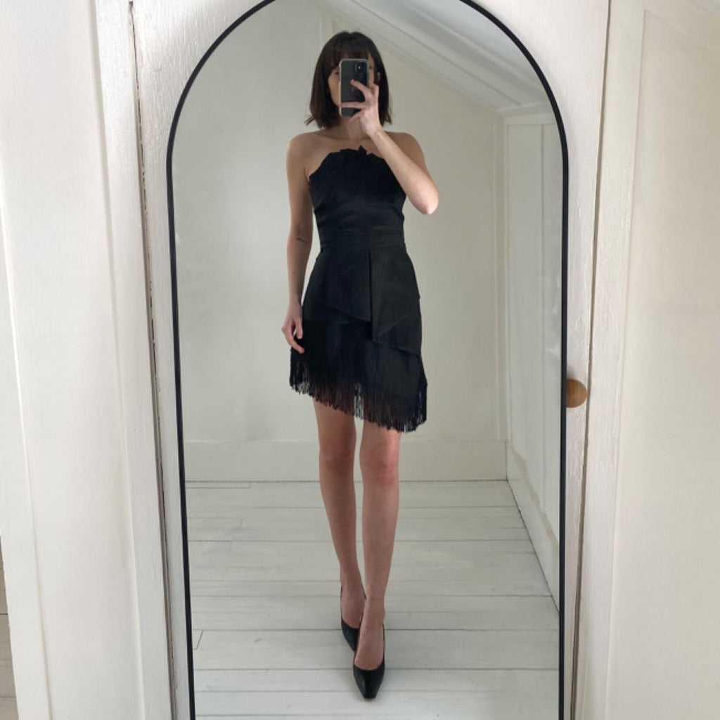 Alyn Paige Vintage Y2K Asymmetric Fringe Hem Strapless Mini Dress Size 5/6