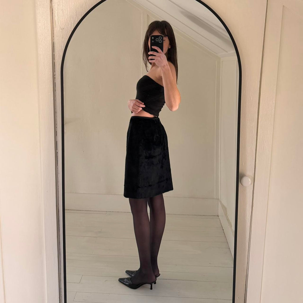 Tahari Vintage 90s Faux Fur Mini Pencil Skirt Size 6