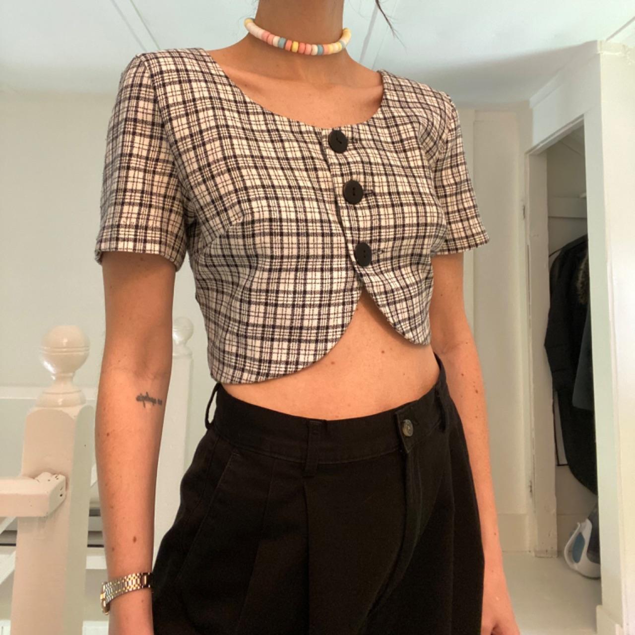 Alyn Paige Vintage 90s Plaid Cropped Short Sleeve Jacket Size 7/8