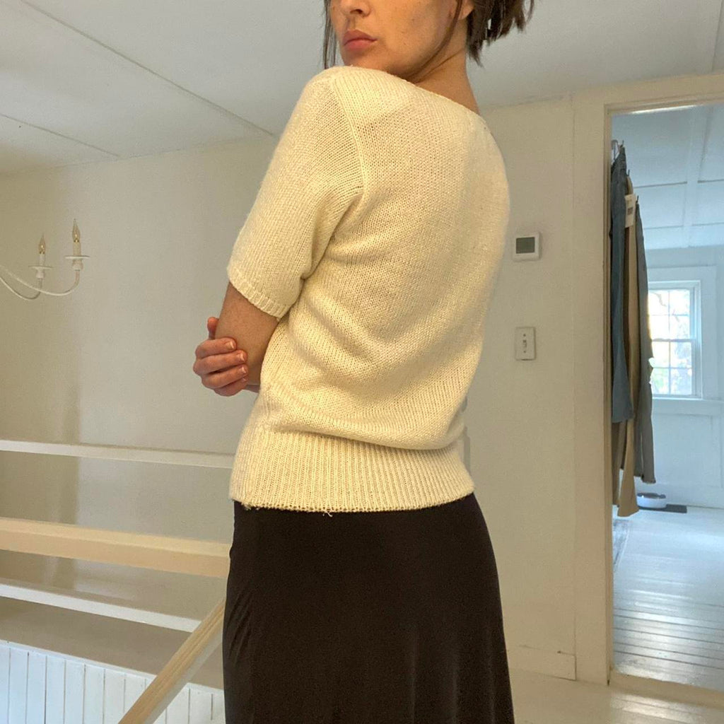 C’est Petite Vintage 90s Padded Shoulder Pointelle Knit Sweater Size P