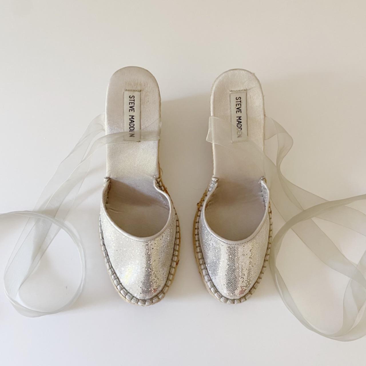 Steve Madden P-Boca Sequin Ribbon Wrap Espadrille Wedges Size 8
