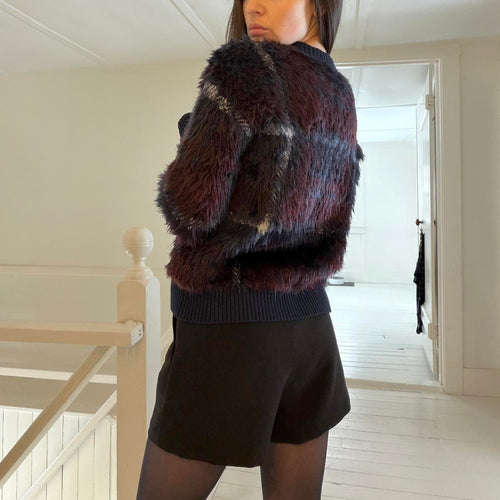 1. State Plaid Faux Fur Bomber Jacket in Lunar Navy Size XS