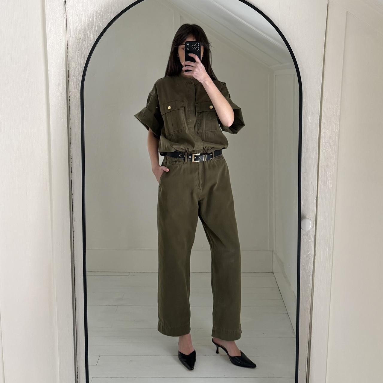 Frame Denim Le Tomboy Cotton Twill Jumpsuit in Washed Moss Size M