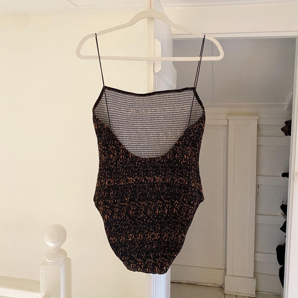 Toteme One Piece Smocked Swimsuit in Tortoise Size XL