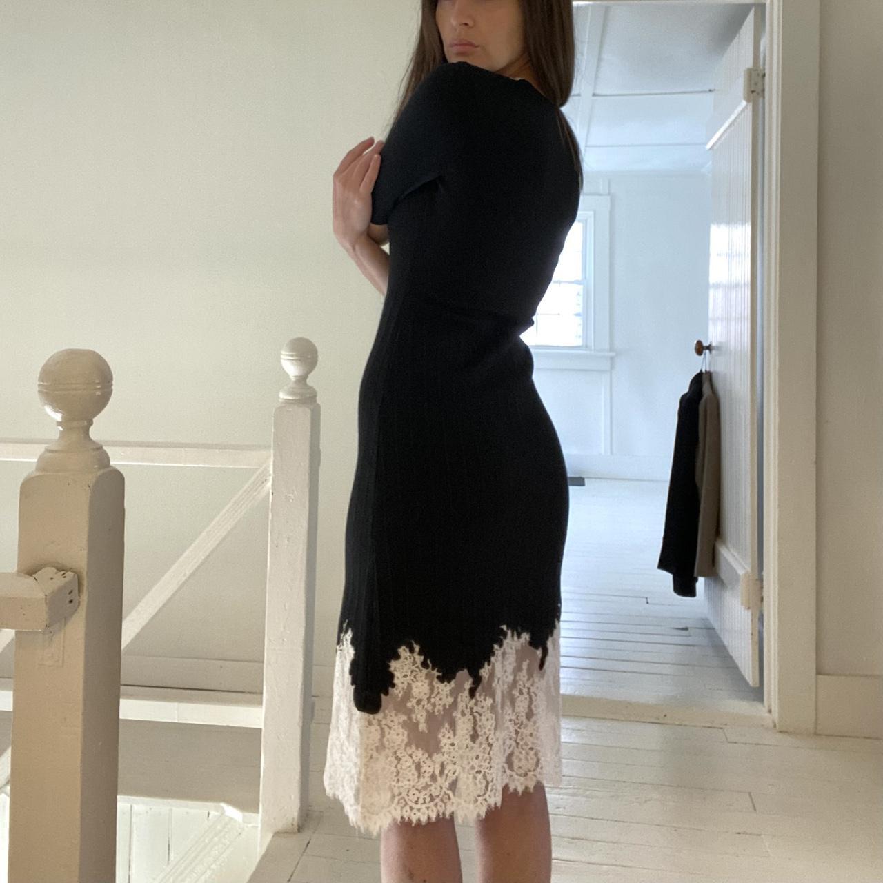 Ochirly Knit Sheer Lace Trim Midi Dress Size M