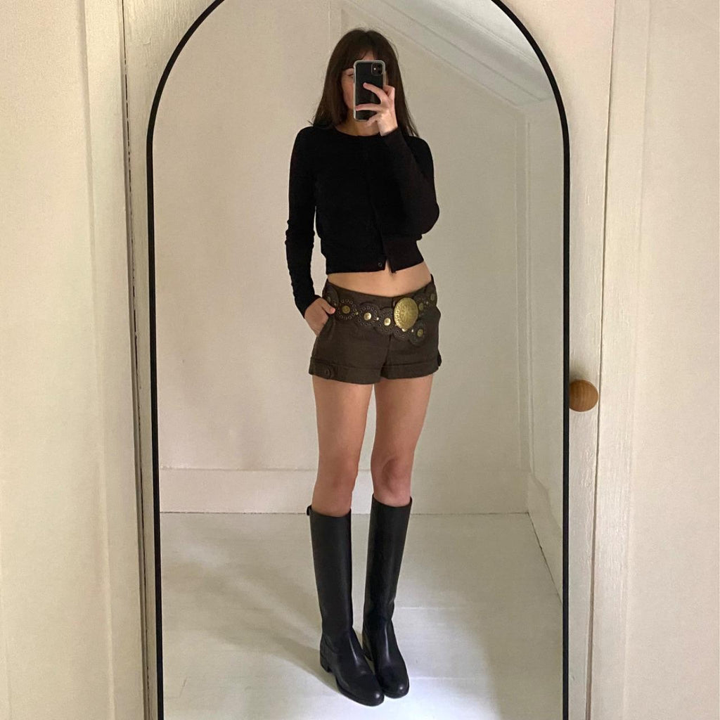 Leather Low Rise Wide Grommet Belt One Size