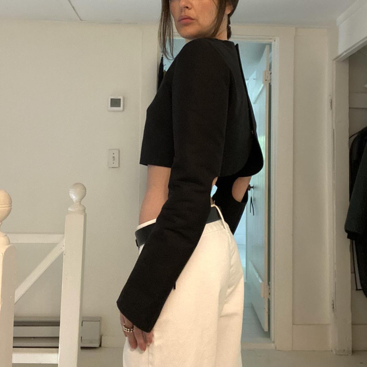 Tibi Sculpted Cotton Cropped Long Sleeve Top in Black NWT Size 6