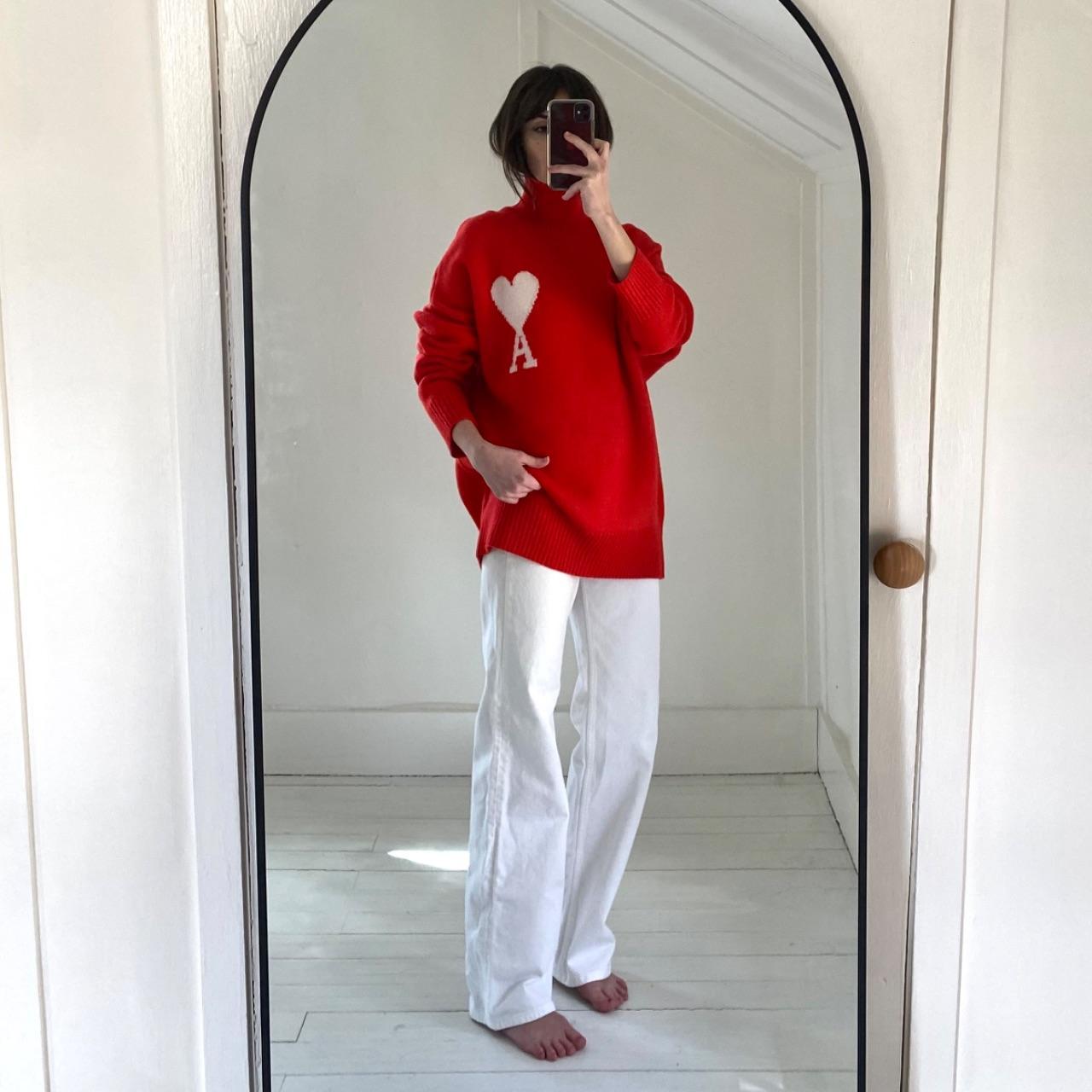 AMI Alexandre Mattiussi Ami De Coeur Wool Turtleneck Sweater in Red Mens Size M