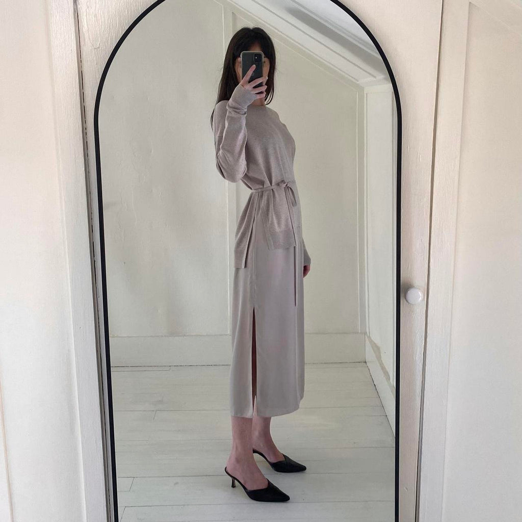 Theory Midi Sweater Dress in Oatmeal Combo Twill Size P