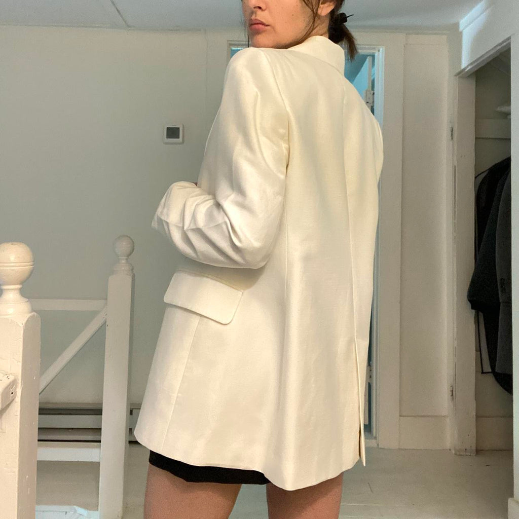 Banana Republic Hourglass Italian Viscose-Linen Blazer in Vanilla Ivory Size 2P