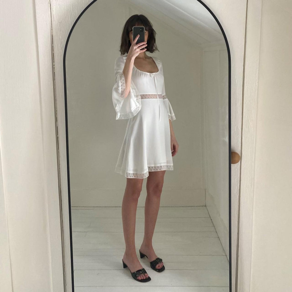 For Love & Lemons Angelina Lace Trim Mini Dress in Ivory NWT Size XS