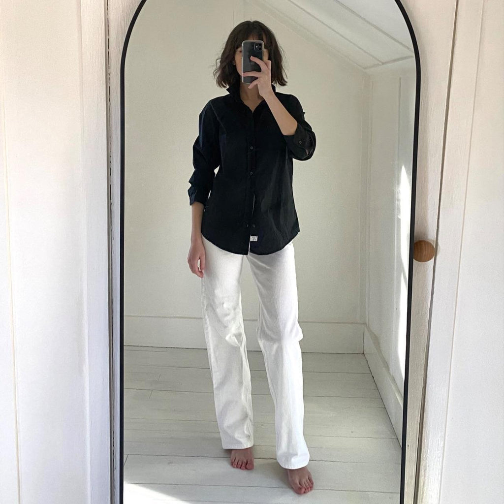 Frank & Eileen Barry Tailored Button-Up Shirt in Black Signature Crinkle Size M