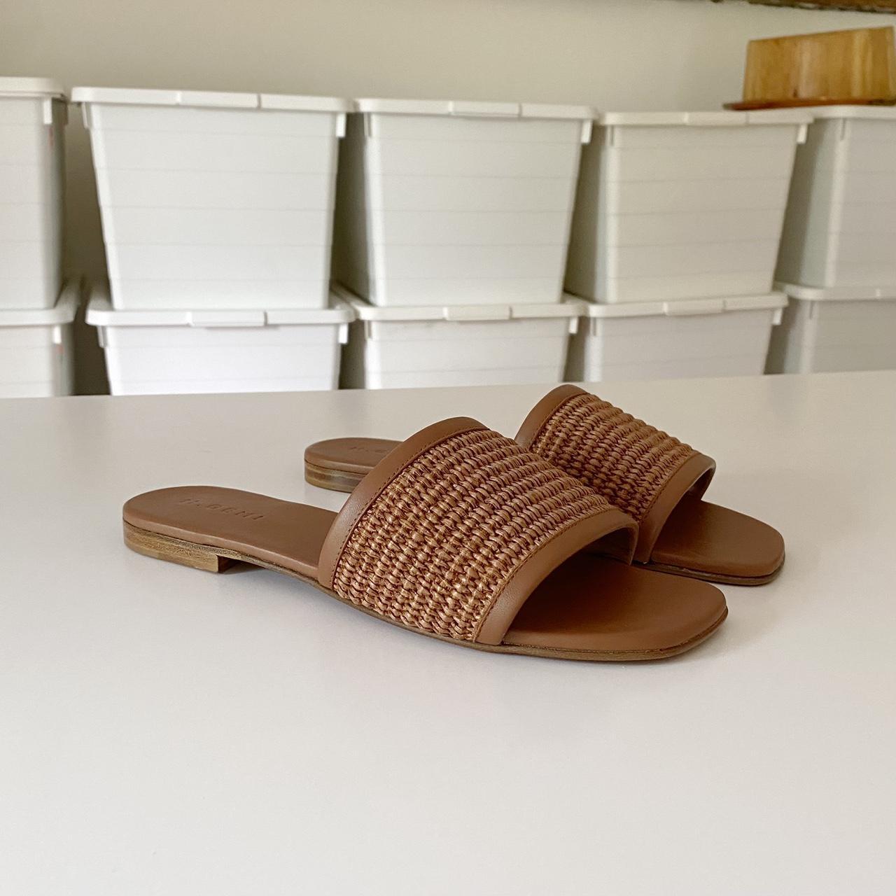 M. Gemi The Clarissa Slide Sandals in Tan Raffia NIB Size 40.5