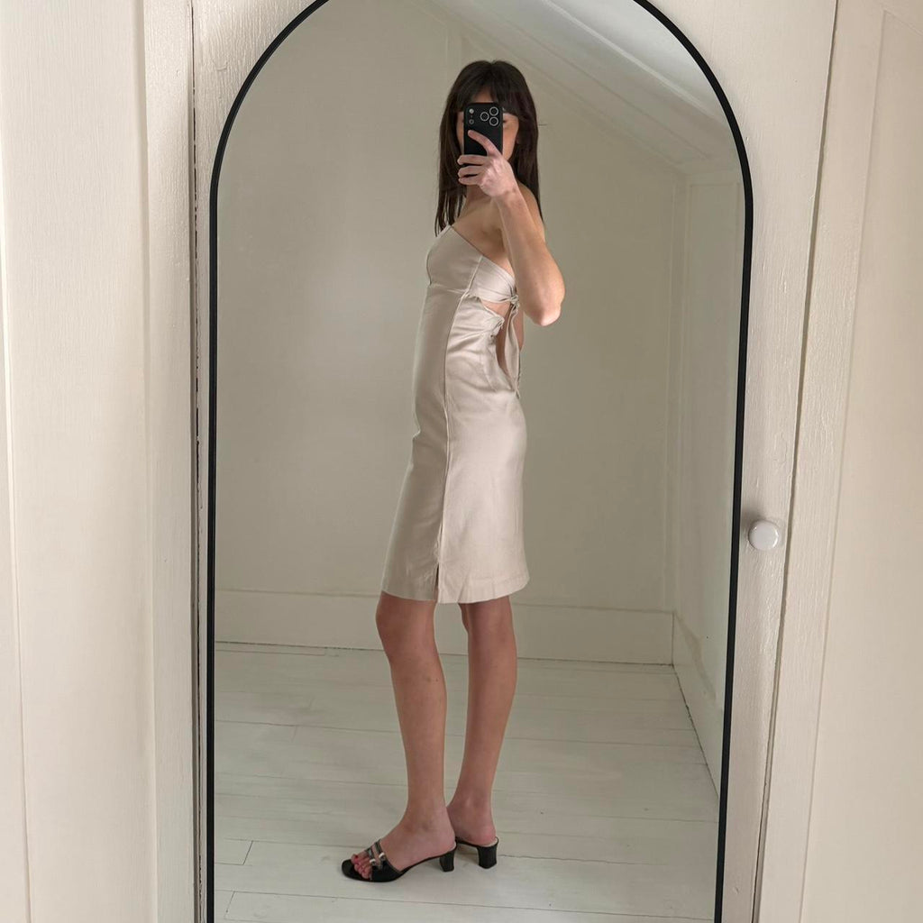Up Front Vintage Y2K Twill Tie Back Strapless Mini Pencil Dress Size 9