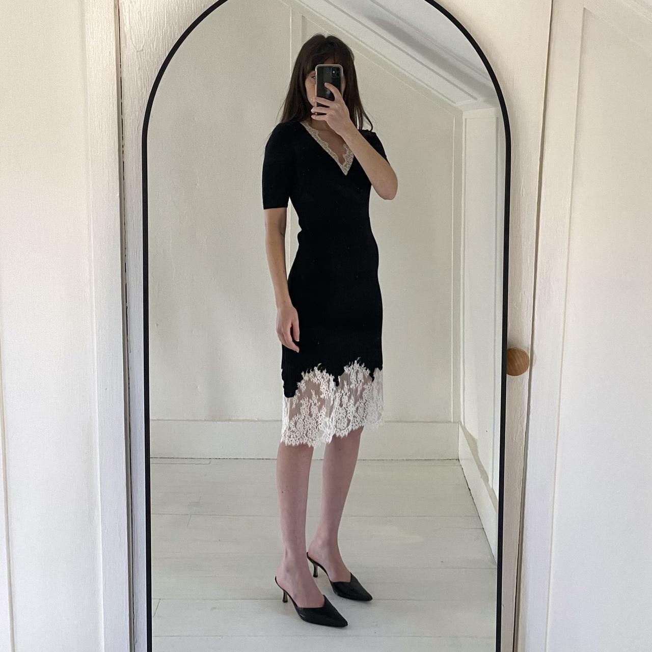 Ochirly Knit Sheer Lace Trim Midi Dress Size M