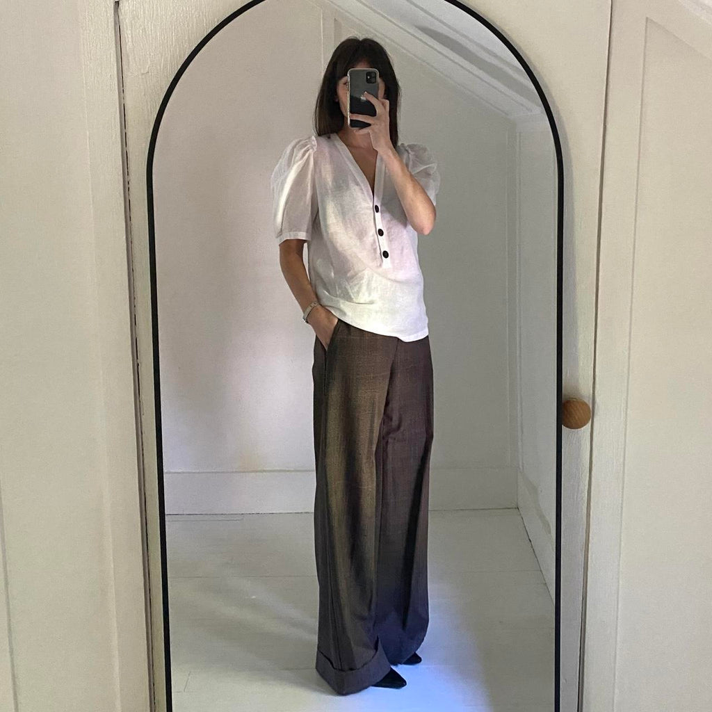 G. Label by Goop Marcia Linen Puff Sleeve Top in White Size 8