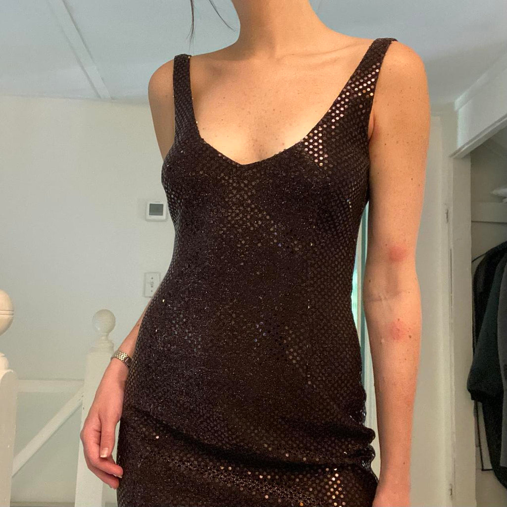 Hugo Buscati Collection Vintage 90s Metallic Sequin Mini Dress Size 2