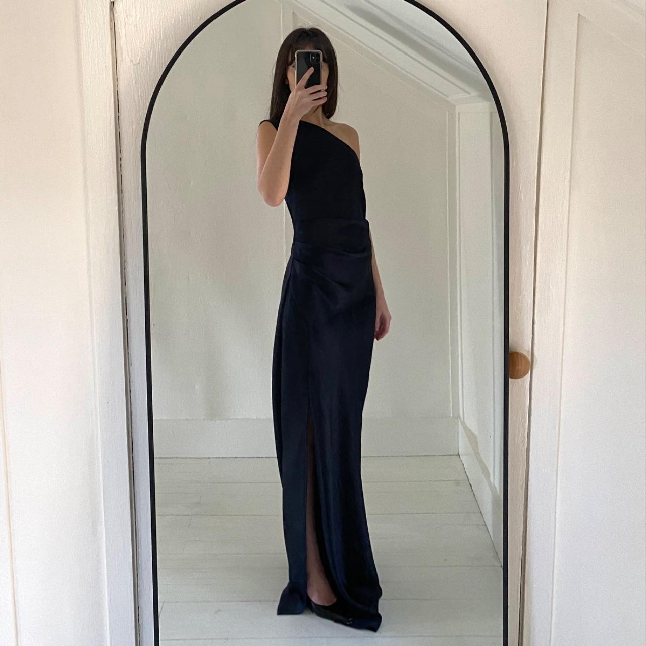 Bec + Bridge The Dreamer Satin Asymmetric One Shoulder Maxi Dress in Ink Size 12