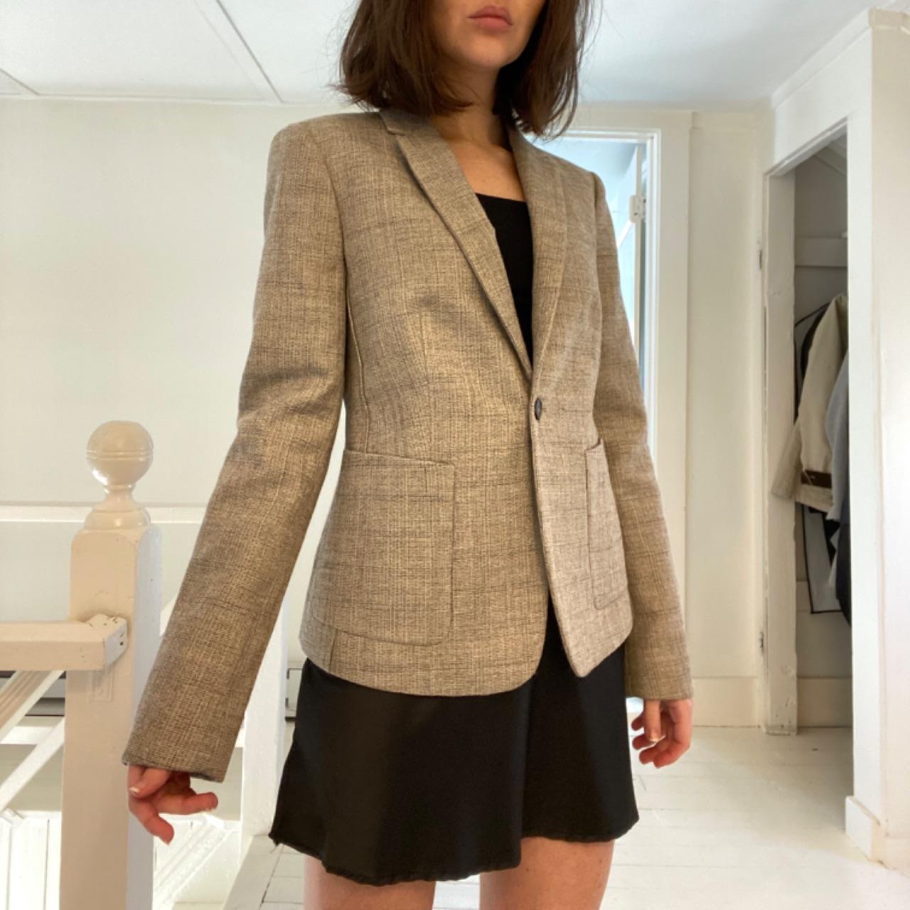 Calvin Klein Collection Wool Herringbone Blazer Jacket Grey Size 6/42