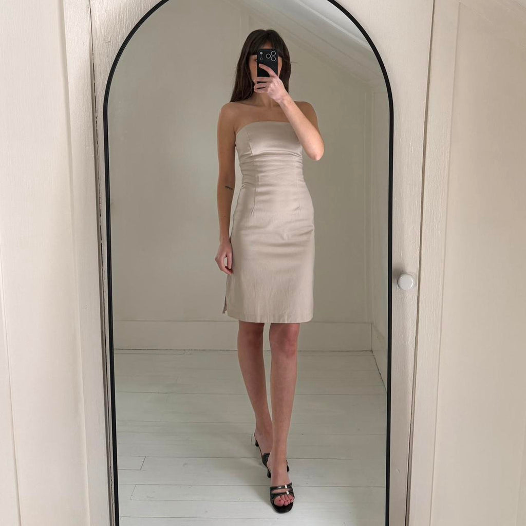 Up Front Vintage Y2K Twill Tie Back Strapless Mini Pencil Dress Size 9
