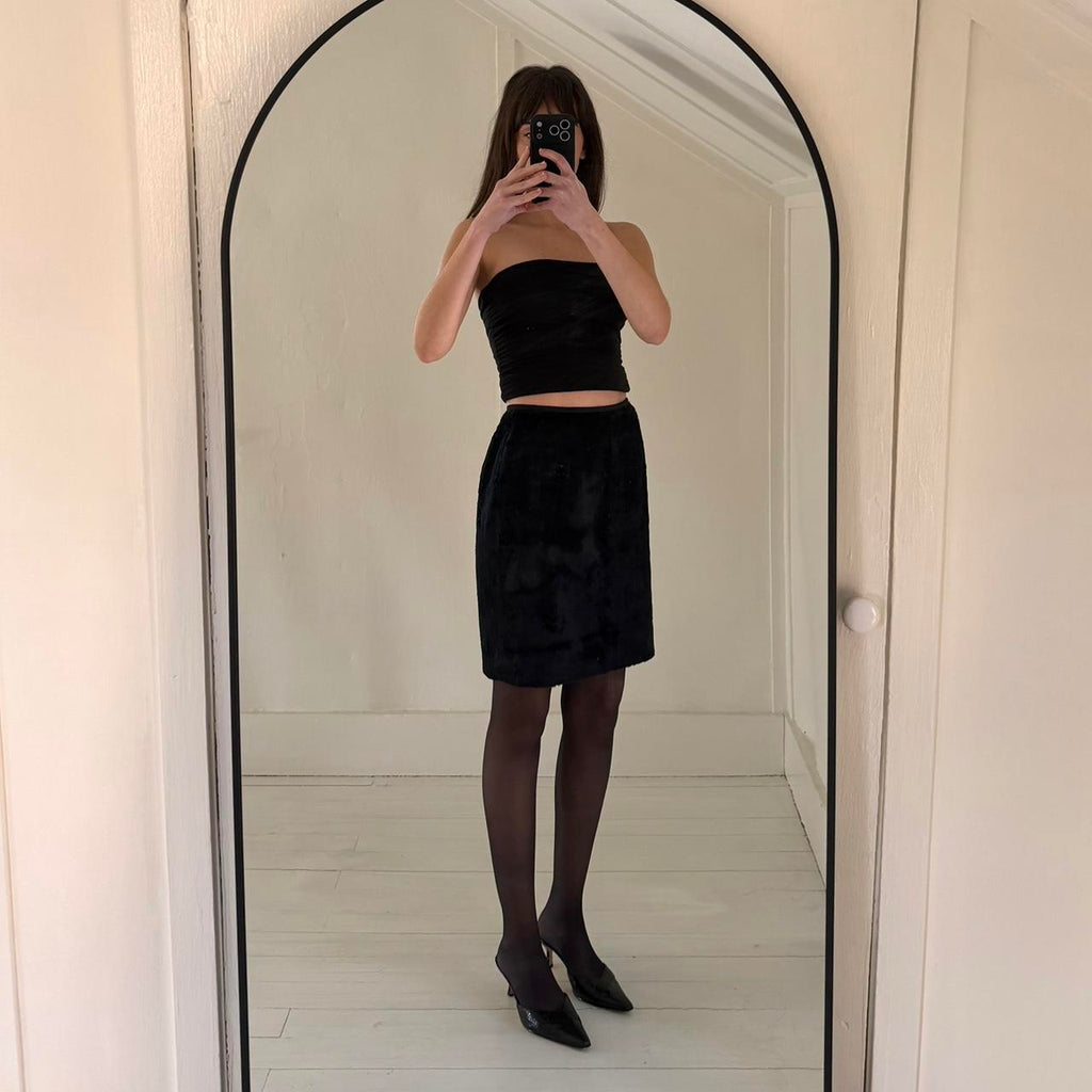 Tahari Vintage 90s Faux Fur Mini Pencil Skirt Size 6