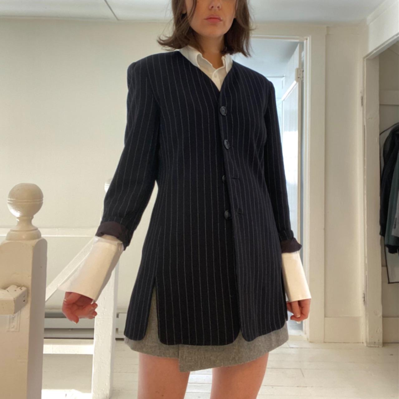 The Works Saks Fifth Avenue Vintage 80s Collarless Pinstripe Blazer Size 4