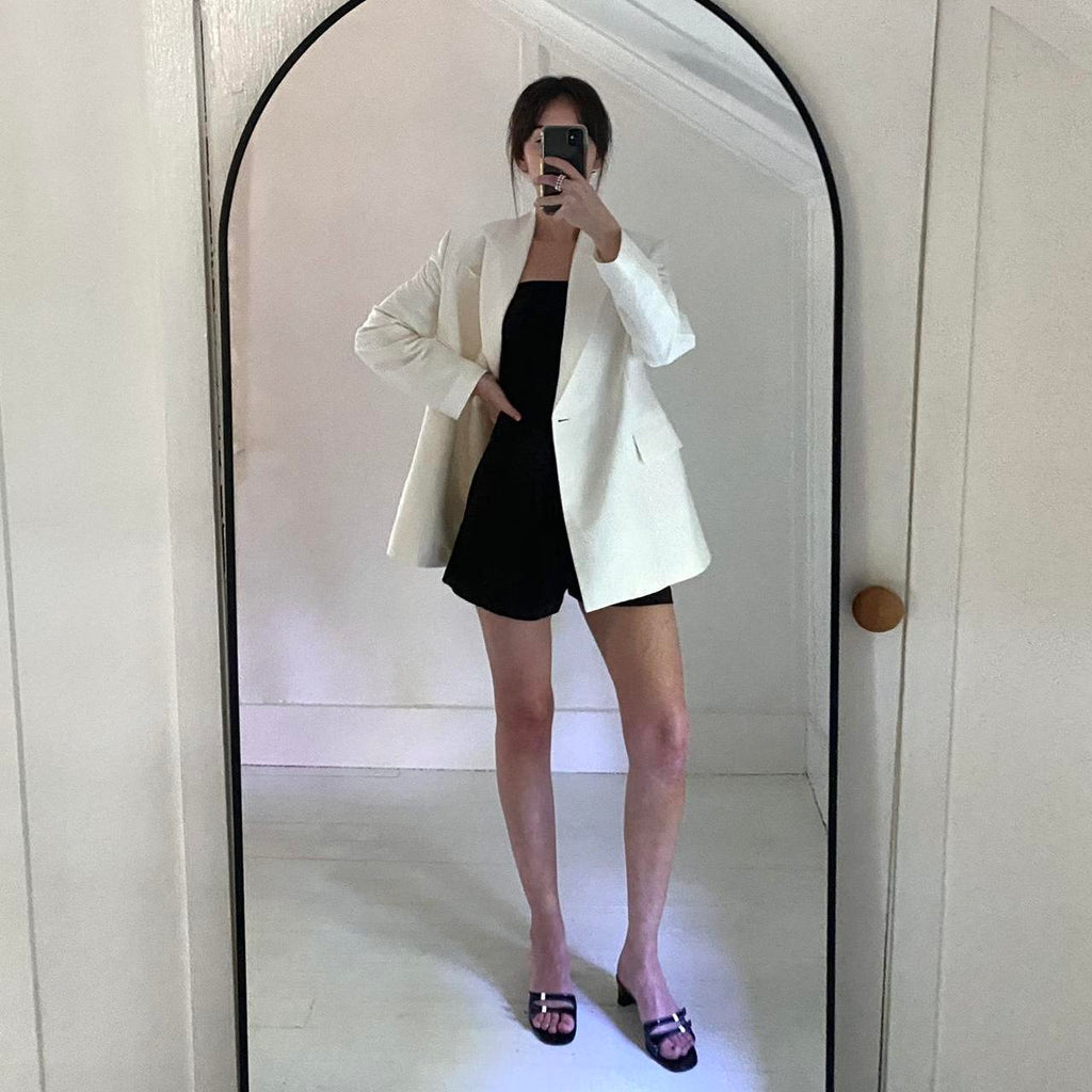 Banana Republic Hourglass Italian Viscose-Linen Blazer in Vanilla Ivory Size 2P