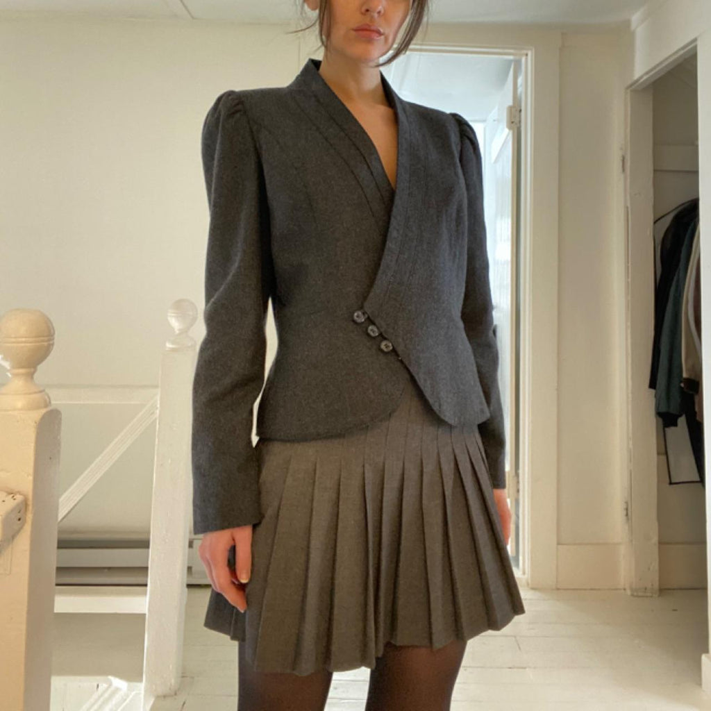 David Benjamin Vintage 80s Wool Asymmetric Cross Front Blazer Size 11/12