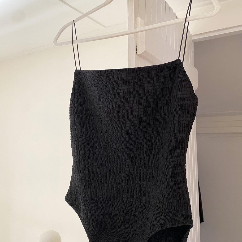 Toteme One Piece Smocked Swimsuit in Black Size XL