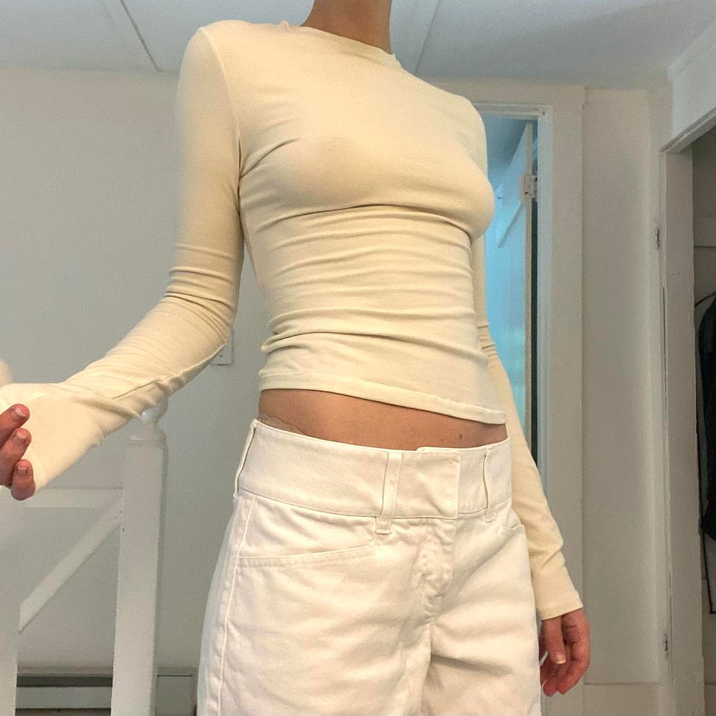 Skims Cotton Jersey Long Sleeve T-Shirt in Bone NWT Size S