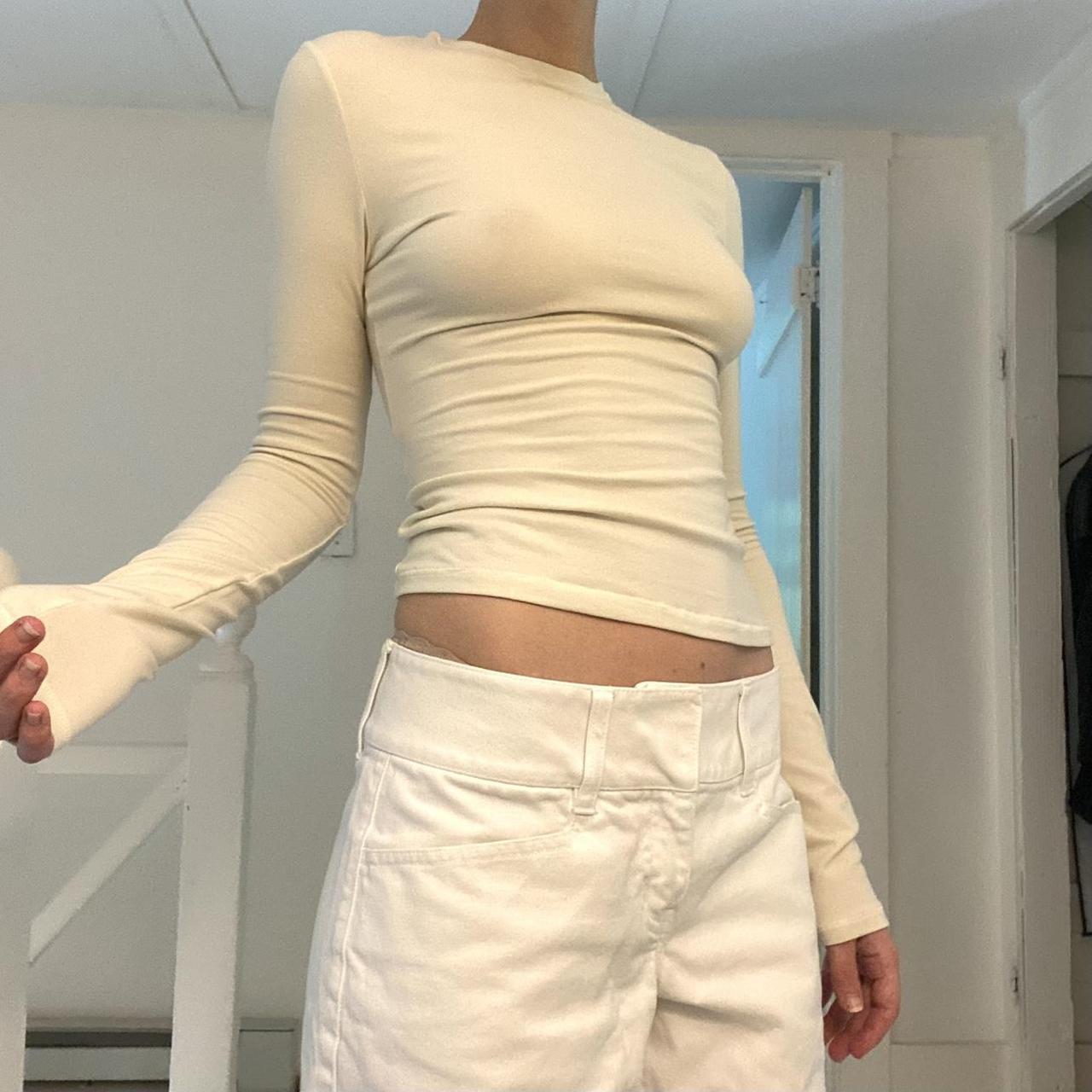 Skims Cotton Jersey Long Sleeve T-Shirt in Bone NWT Size S