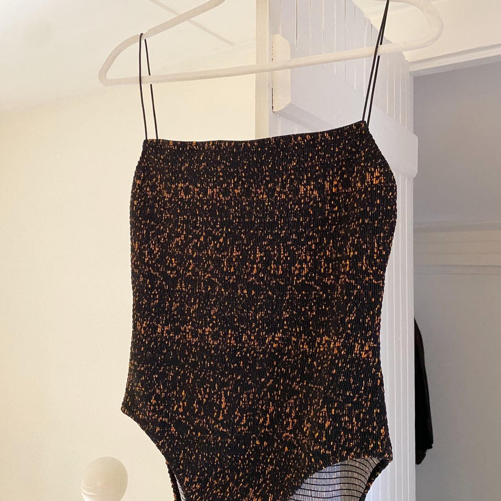 Toteme One Piece Smocked Swimsuit in Tortoise Size XL