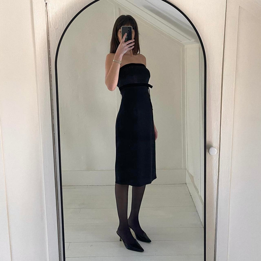 Fenn Wright Manson Vintage Y2K Velvet Trim Silk Strapless Midi Dress Size UK 10