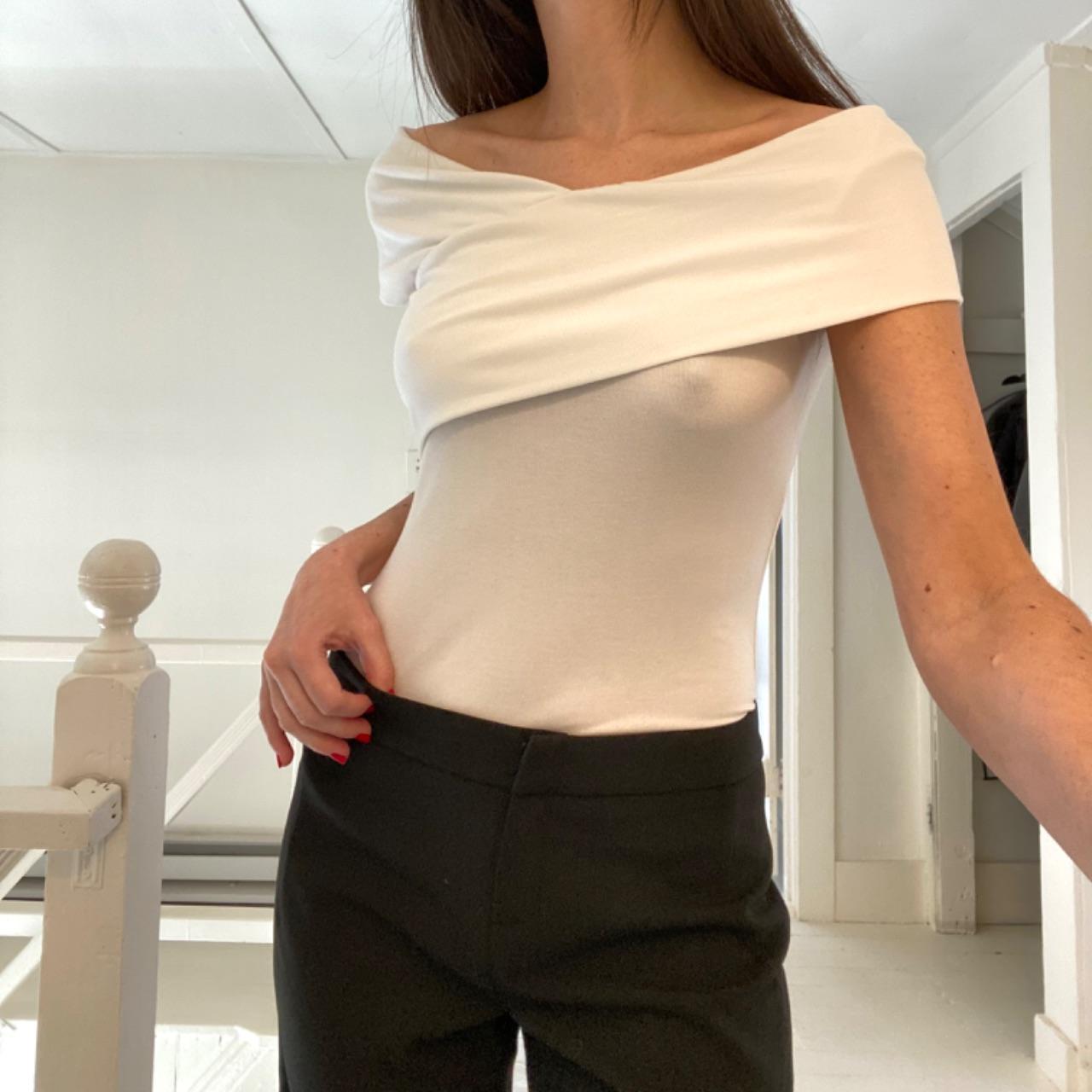 Theory Kellay Ribbed Viscose Crossover Off Shoulder Top Size P