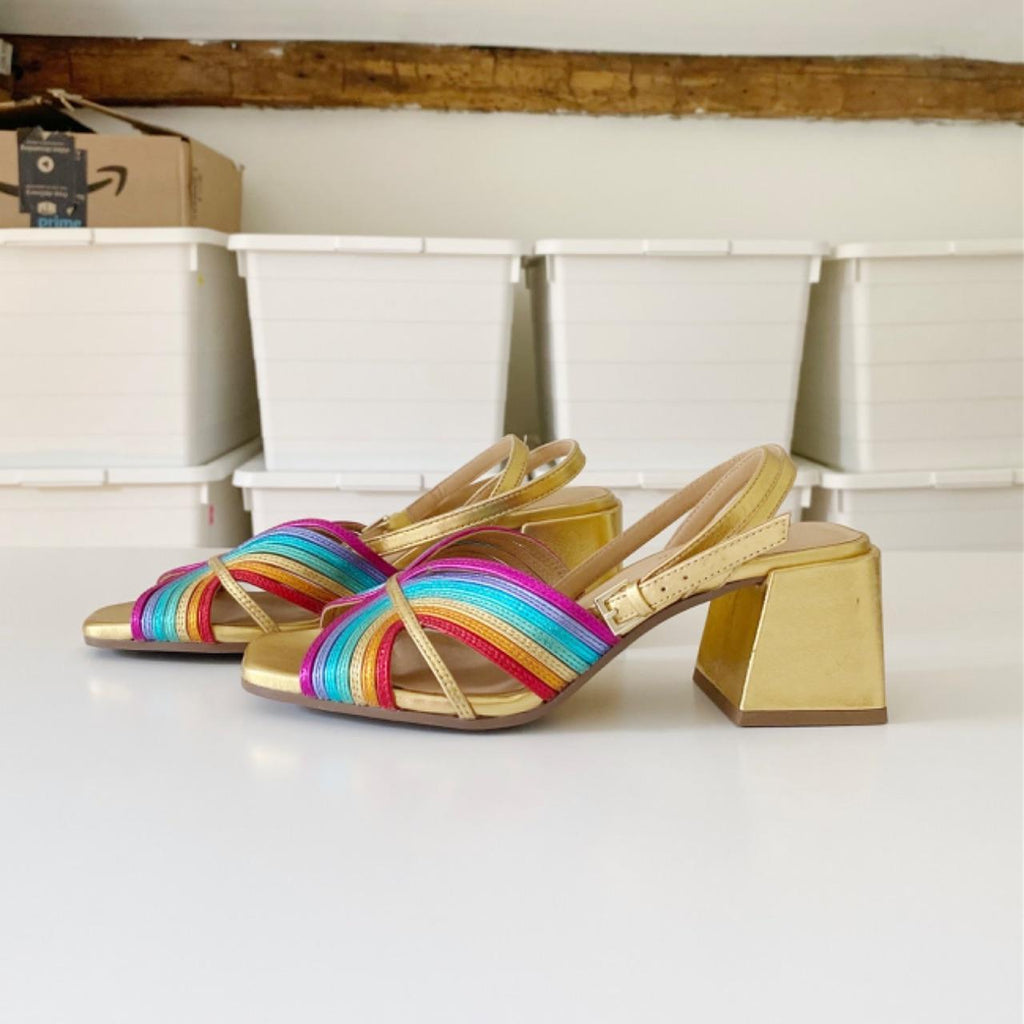 Seychelles Tender Sandal in Rainbow Metallic Leather Size 6